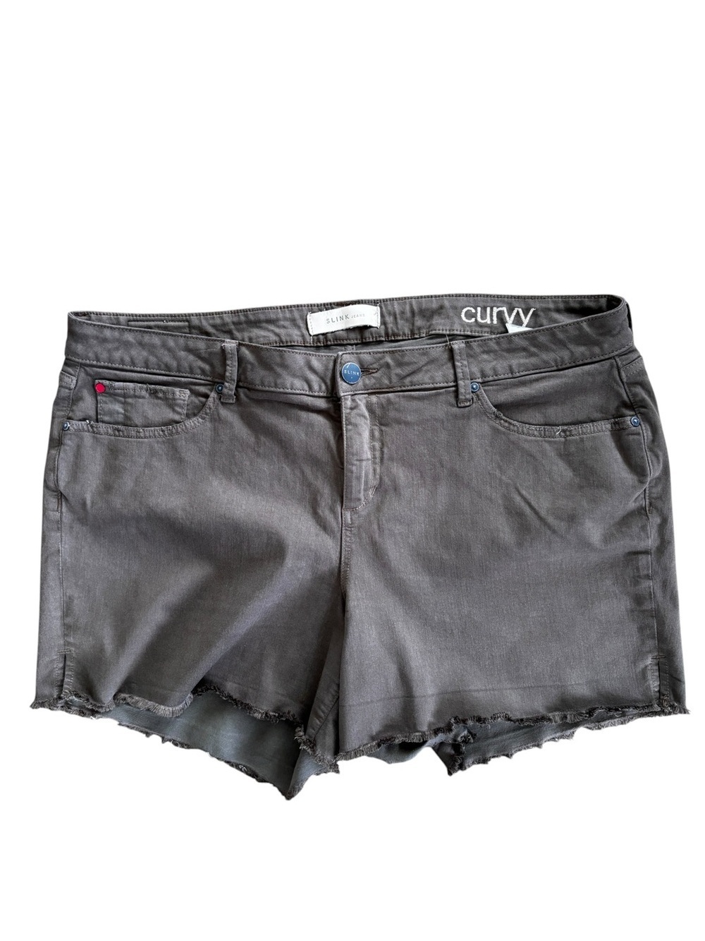 SLINK Jeans Curvy Denim Shorts Plus Size 22 Comfort Fit Olive Green Raw Hem